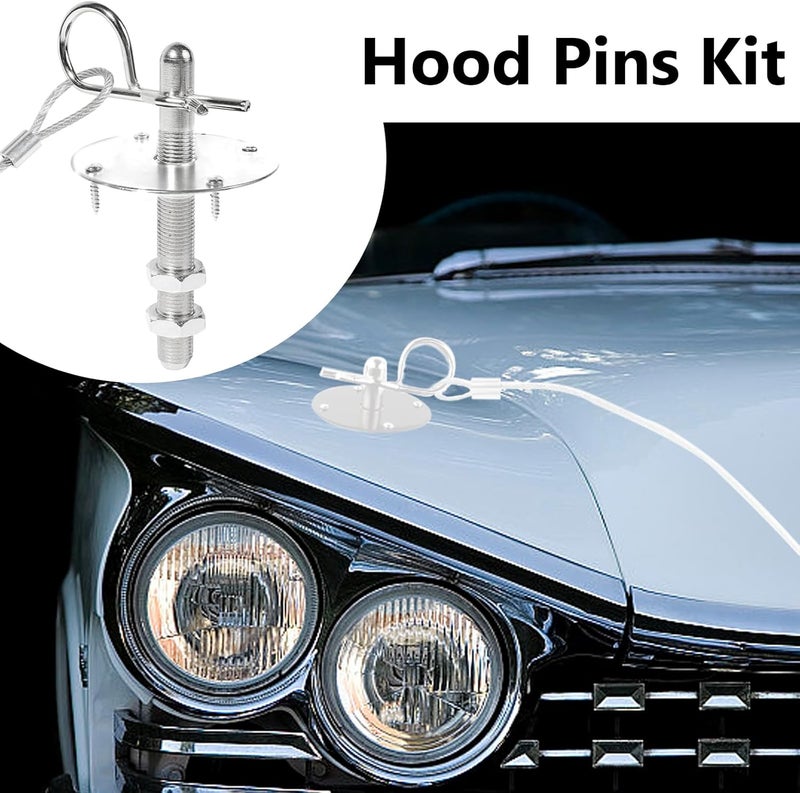 Klfte 2 Pack Trucks Hood Pin for Car, Stainless Steel Hood Pin Lock Clip with Racing Lanyard for Fixing Car Hood Cover & Reduce Shaking(Sliver) - Image 4